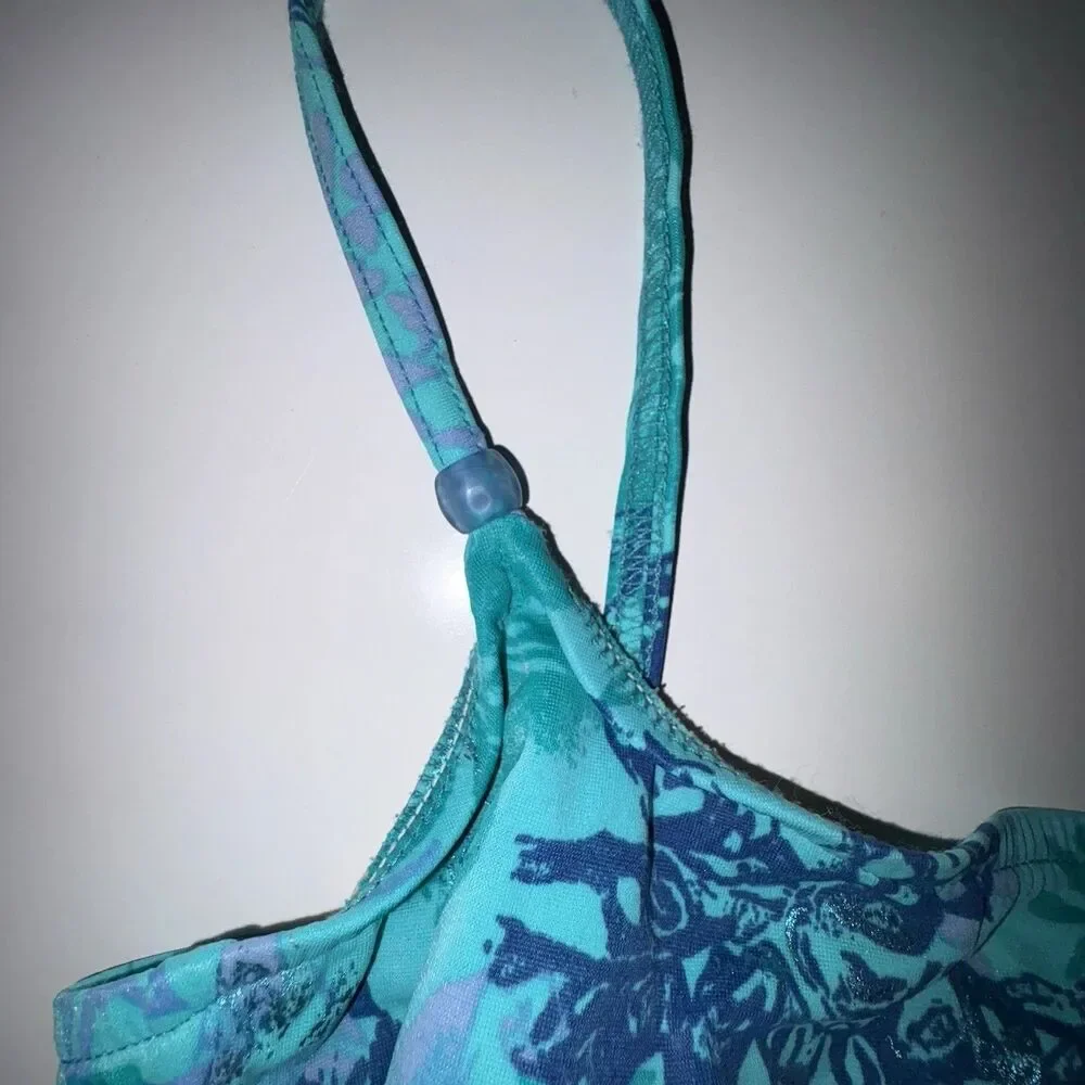 Vtg Cole Of California 90's One Piece Swimsuit Size 8 Blue Floral Metallic Print